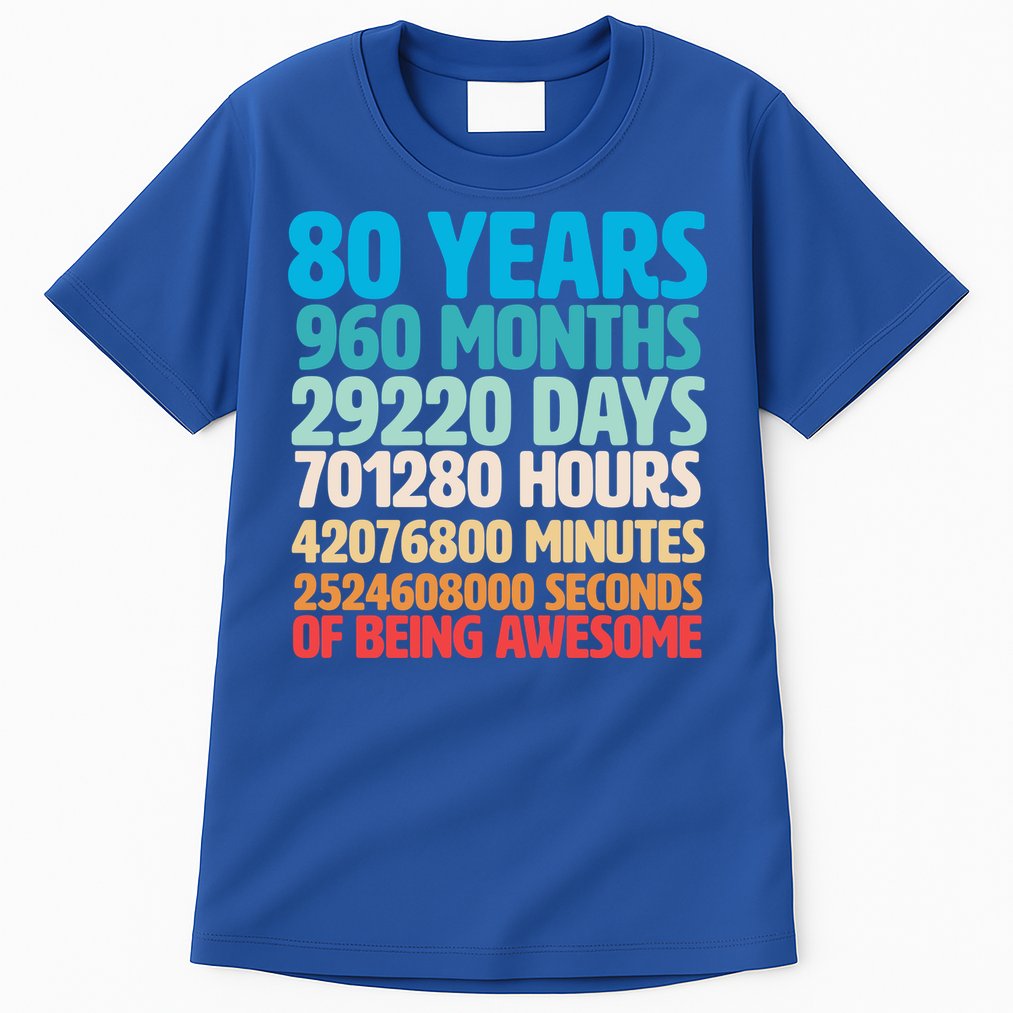 80 Years Of Being Awesome 80th Birthday Time Breakdown Tall T-Shirt