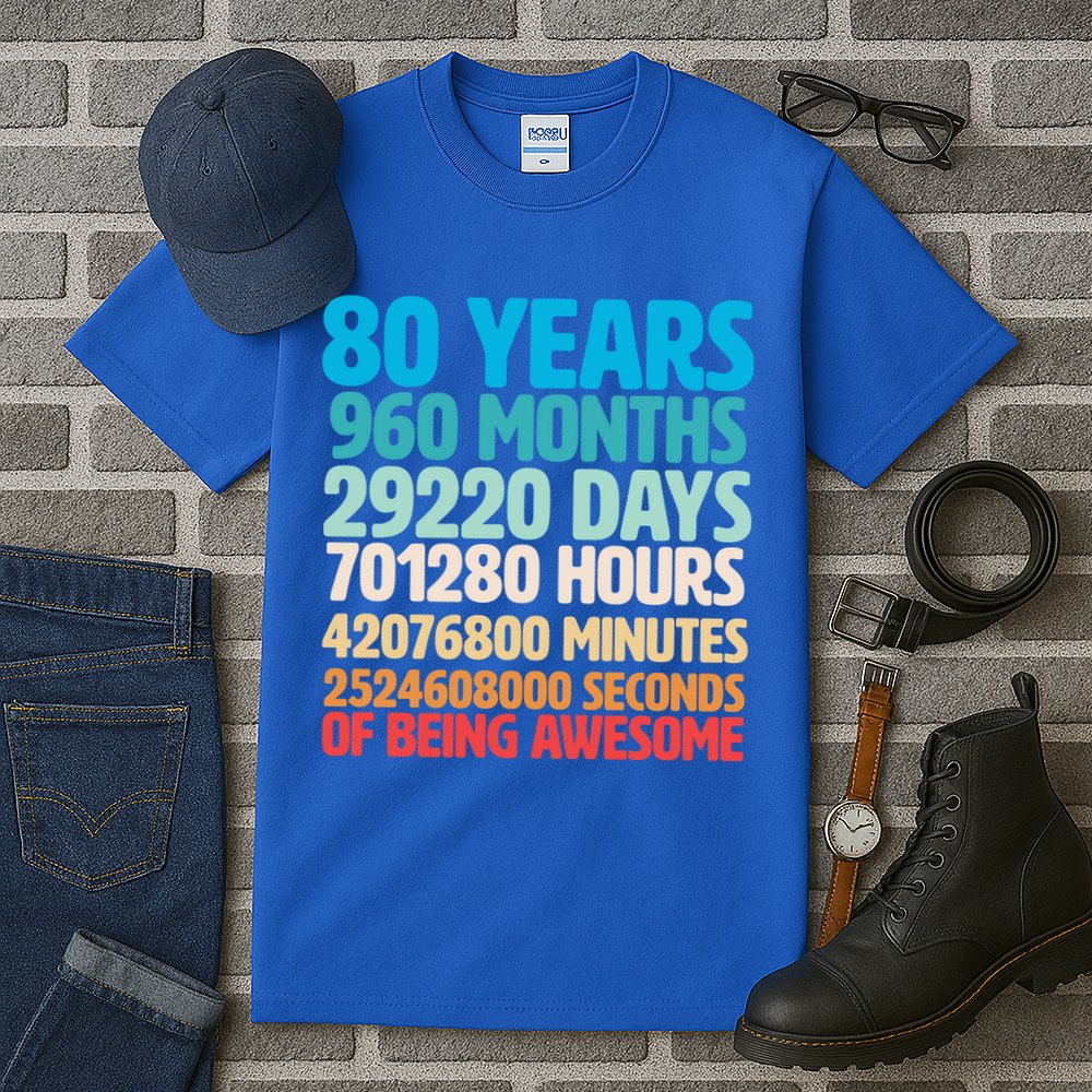 80 Years Of Being Awesome 80th Birthday Time Breakdown Tall T-Shirt