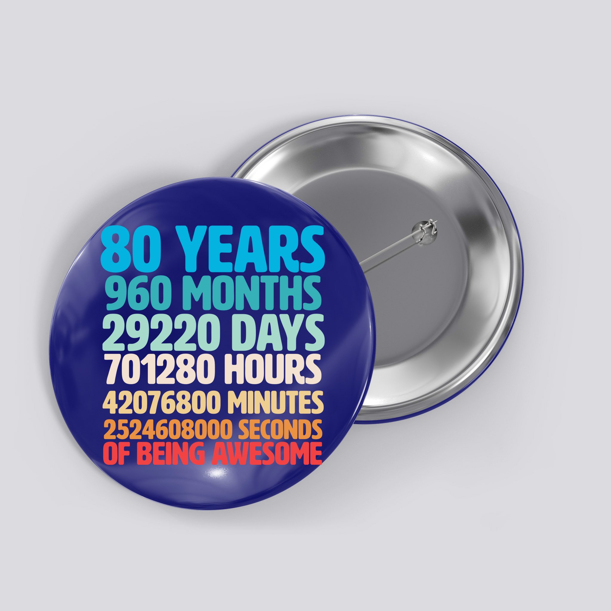 80 Years Of Being Awesome 80th Birthday Time Breakdown Button