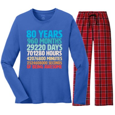 80 Years Of Being Awesome 80th Birthday Time Breakdown Women's Long Sleeve Flannel Pajama Set 