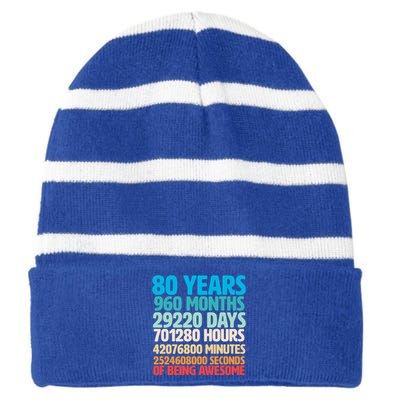 80 Years Of Being Awesome 80th Birthday Time Breakdown Striped Beanie with Solid Band