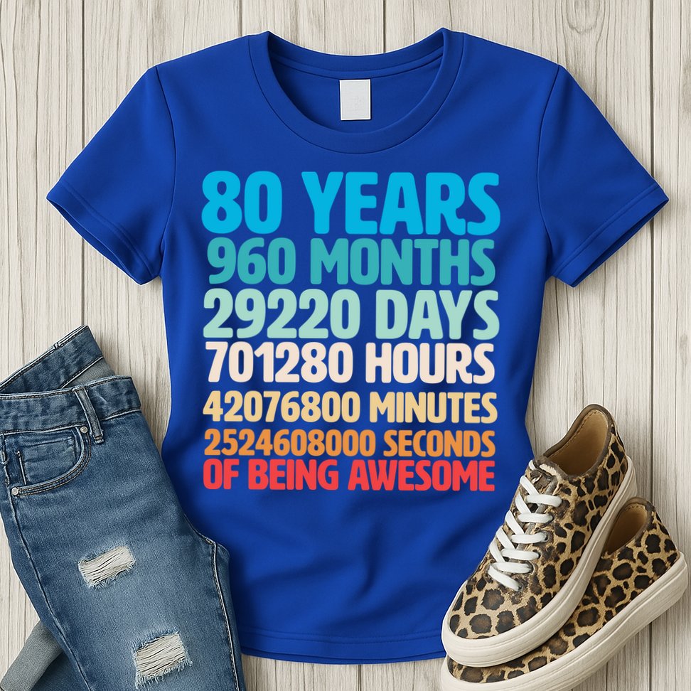 80 Years Of Being Awesome 80th Birthday Time Breakdown Womens T-Shirt