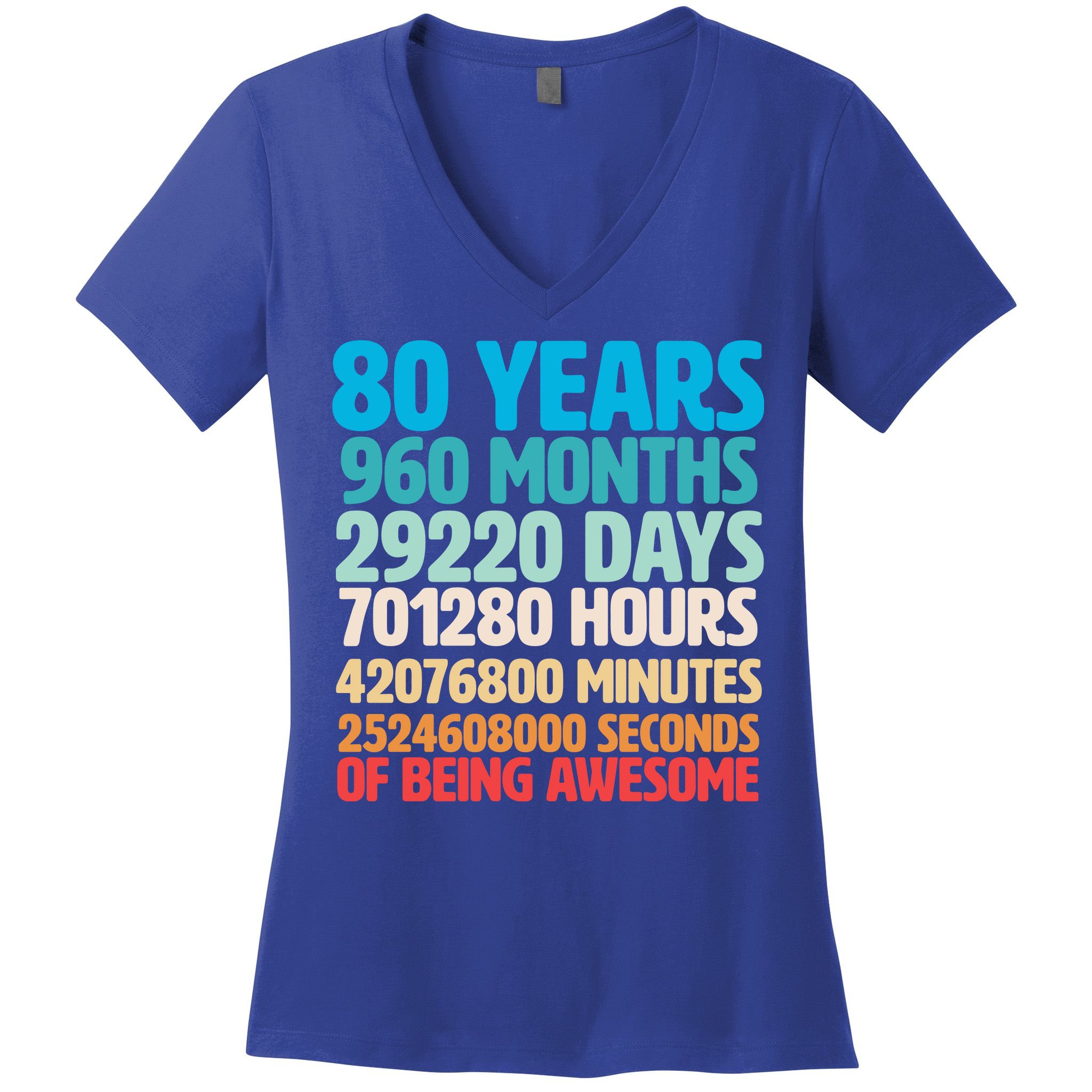 80 Years Of Being Awesome 80th Birthday Time Breakdown Women's V-Neck T-Shirt