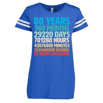 80 Years Of Being Awesome 80th Birthday Time Breakdown Enza Ladies Jersey Football T-Shirt