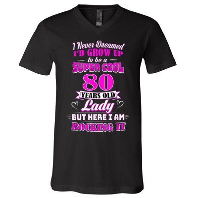 80 Year Old Lady Funny 80th Birthday Rockin' Since V-Neck T-Shirt