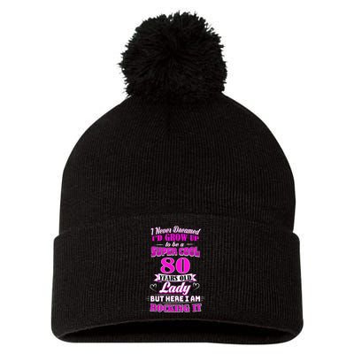 80 Year Old Lady Funny 80th Birthday Rockin' Since Pom Pom 12in Knit Beanie