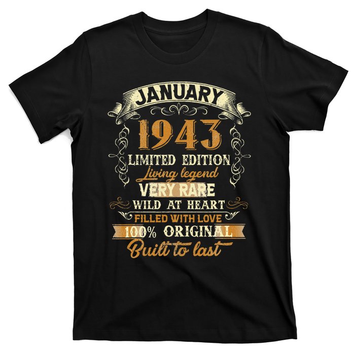 80 Year Old Awesome Since January 1943 Vintage 80th Birthday T-Shirt