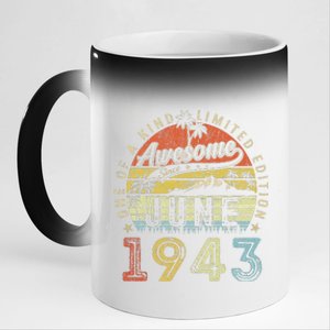 80 Year Old Awesome Since June 1943 80th Birthday (2) 11oz Black Color Changing Mug