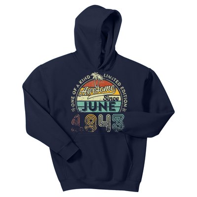 80 Year Old Awesome Since June 1943 80th Birthday Kids Hoodie