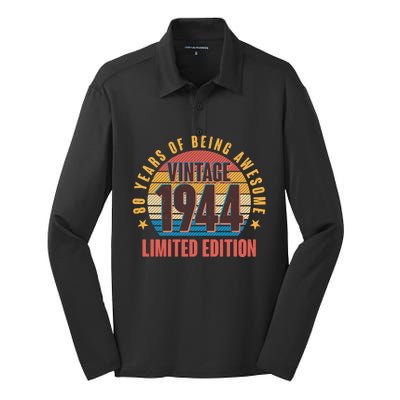 80 Years Of Being Awesome 1944 Limited Edition Vintage Retro Silk Touch Performance Long Sleeve Polo