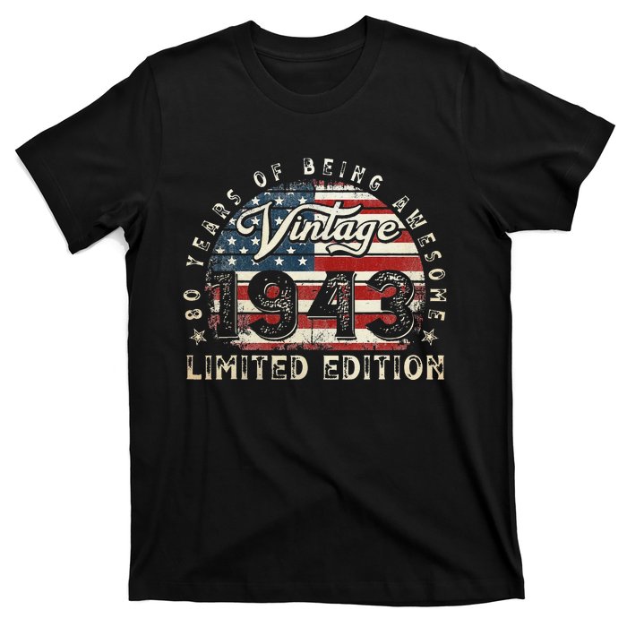 80 Year Old Gifts Vintage 1943 American Flag 80th Birthday T-Shirt