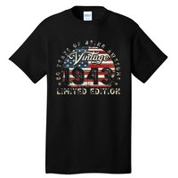 80 Year Old Gifts Vintage 1943 American Flag 80th Birthday Tall T-Shirt