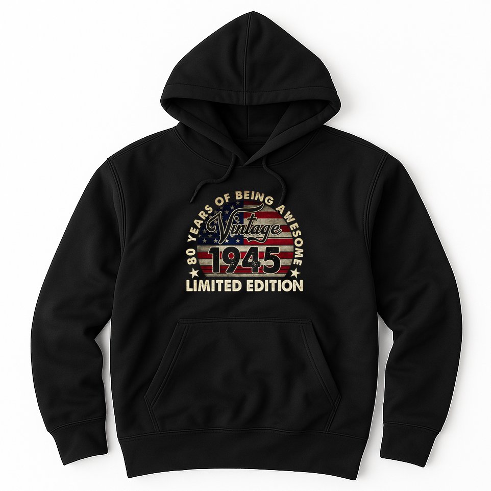 80 Years Old Vintage 1945 80th Birthday American Flag Hoodie