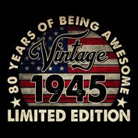 80 Years Old Vintage 1945 80th Birthday American Flag Button