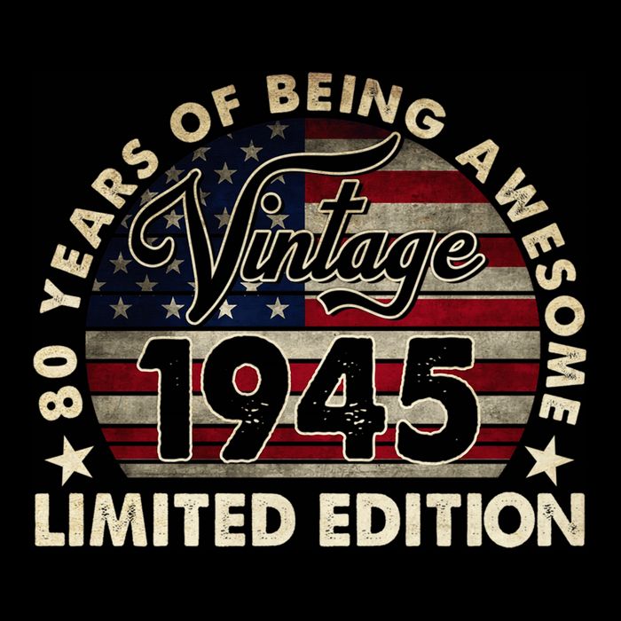 80 Years Old Vintage 1945 80th Birthday American Flag Button