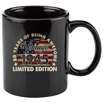 80 Years Old Vintage 1945 80th Birthday American Flag 11oz C Handle Ceramic Mug