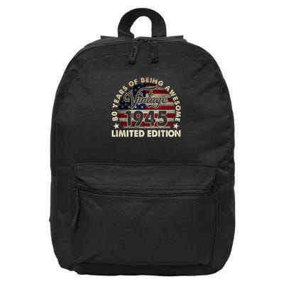 80 Years Old Vintage 1945 80th Birthday American Flag 16 in Basic Backpack