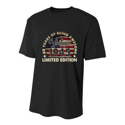 80 Years Old Vintage 1945 80th Birthday American Flag Youth Performance Sprint T-Shirt