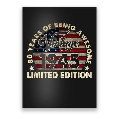 80 Years Old Vintage 1945 80th Birthday American Flag Poster