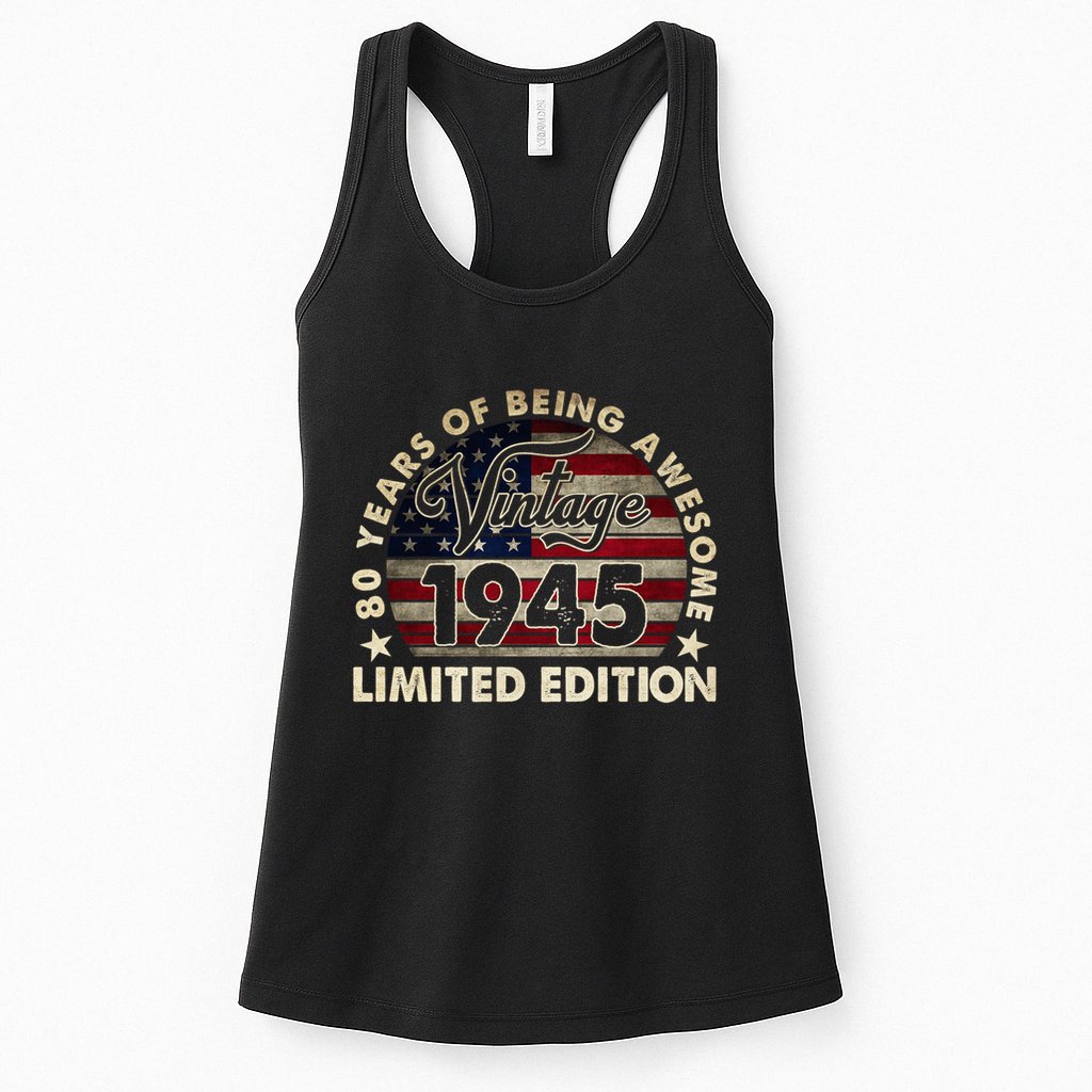 80 Years Old Vintage 1945 80th Birthday American Flag Womens Tank Top