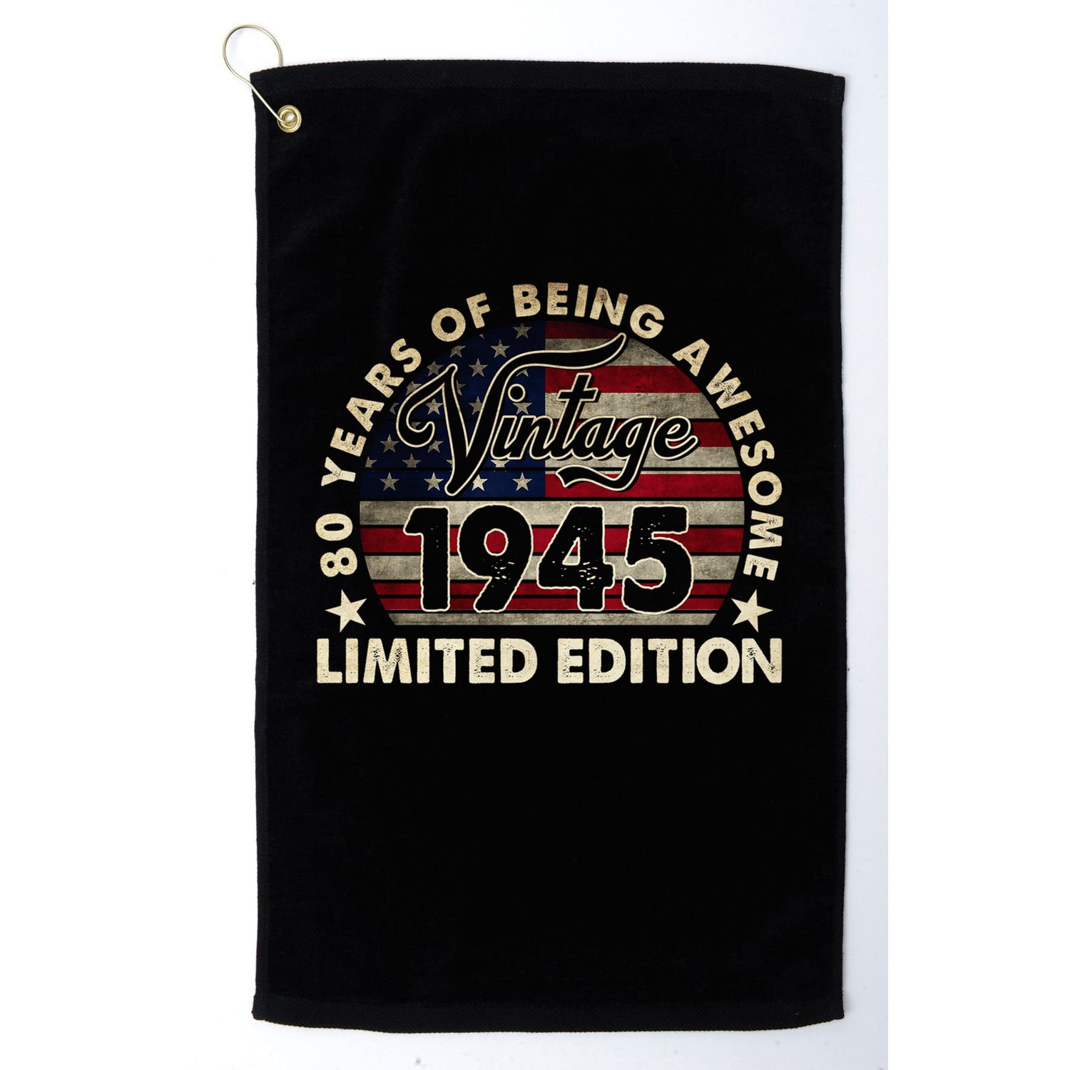 80 Years Old Vintage 1945 80th Birthday American Flag Golf Towel