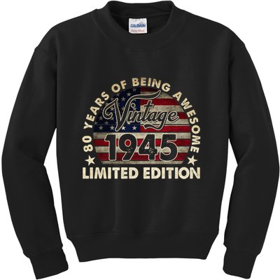 80 Years Old Vintage 1945 80th Birthday American Flag Kids Sweatshirt