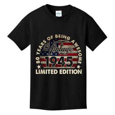 80 Years Old Vintage 1945 80th Birthday American Flag Kids T-Shirt