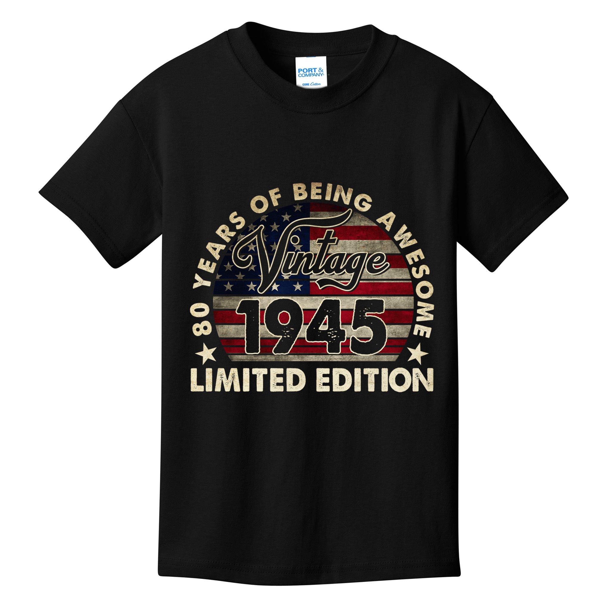 80 Years Old Vintage 1945 80th Birthday American Flag Kids T-Shirt