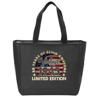 80 Years Old Vintage 1945 80th Birthday American Flag Zip Tote Bag