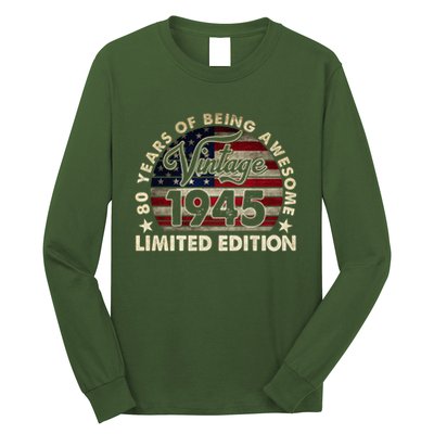 80 Years Old Vintage 1945 80th Birthday American Flag Long Sleeve Shirt