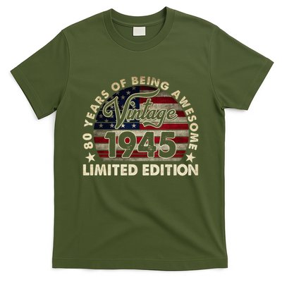 80 Years Old Vintage 1945 80th Birthday American Flag T-Shirt