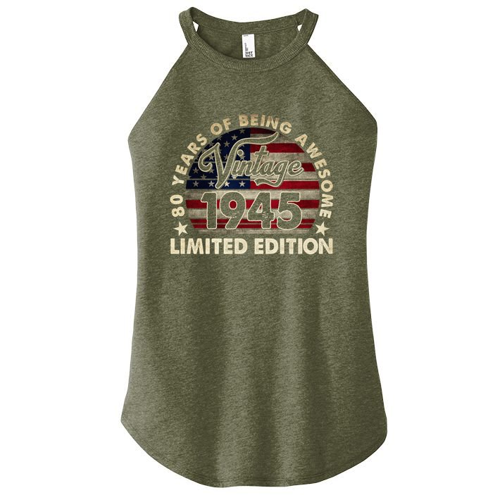 80 Years Old Vintage 1945 80th Birthday American Flag Women's Perfect Tri Rocker Tank