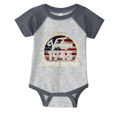 80 Years Old Vintage 1945 80th Birthday American Flag Infant Baby Jersey Bodysuit