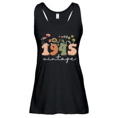 80 Years Old Vintage 1945 80th Birthday Wildflower Ladies Essential Flowy Tank