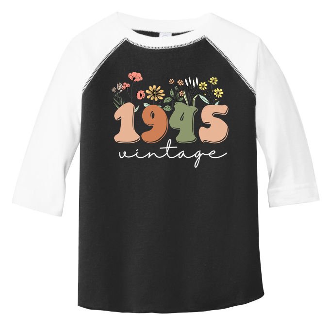 80 Years Old Vintage 1945 80th Birthday Wildflower Toddler Fine Jersey T-Shirt