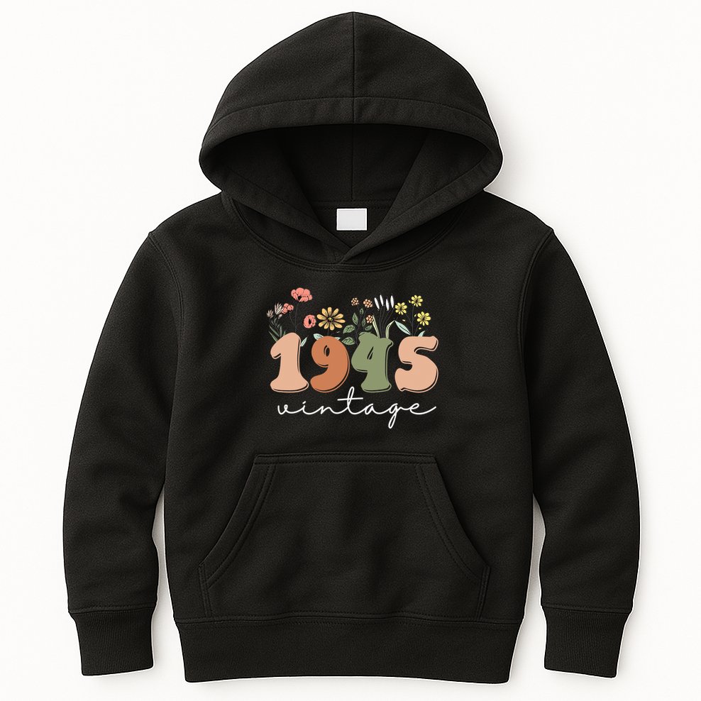 80 Years Old Vintage 1945 80th Birthday Wildflower Kids Hoodie
