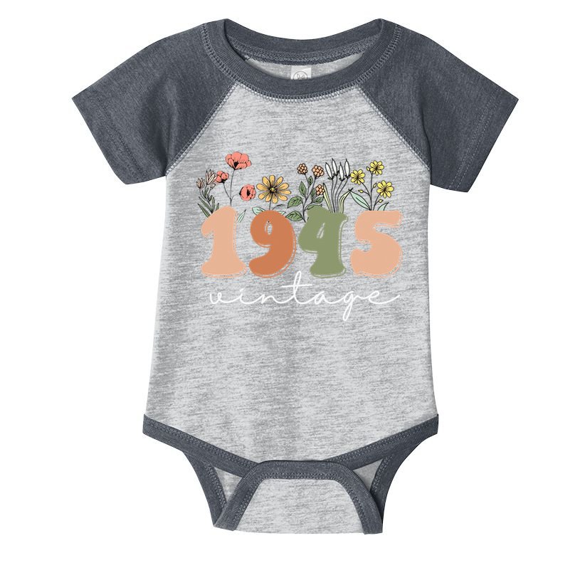 80 Years Old Vintage 1945 80th Birthday Wildflower Infant Baby Jersey Bodysuit