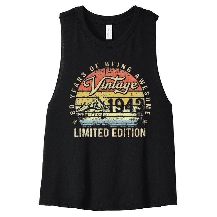 80 Year Old Gifts Vintage 1943 Limited Edition 80th Birthday Cute Women's Racerback Cropped Tank