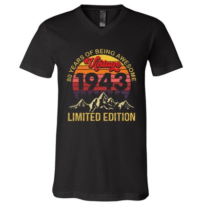 80 Year Old Gifts Vintage 1943 Limited Edition 80th Birthday Love V-Neck T-Shirt