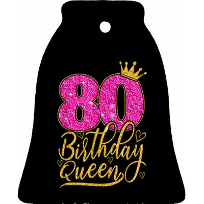 80 Year Old Gifts 80th Birthday Queen Diamond Crown Pink Ceramic Bell Ornament