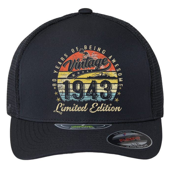 80 Year Old Gifts Vintage 1943 Limited Edition 80th Birthday Flexfit Unipanel Trucker Cap