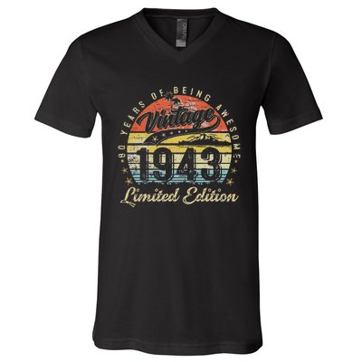 80 Year Old Gifts Vintage 1943 Limited Edition 80th Birthday V-Neck T-Shirt