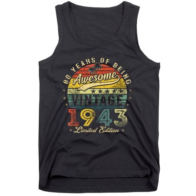 80 Year Old Vintage 1943 Limited Edition 80th Birthday Tank Top