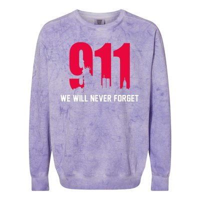 9-11 We Will Never Forget Colorblast Crewneck Sweatshirt