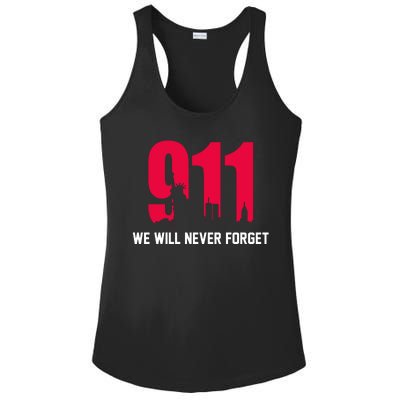 9-11 We Will Never Forget Ladies PosiCharge Competitor Racerback Tank