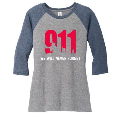 9-11 We Will Never Forget Women's Tri-Blend 3/4-Sleeve Raglan Shirt