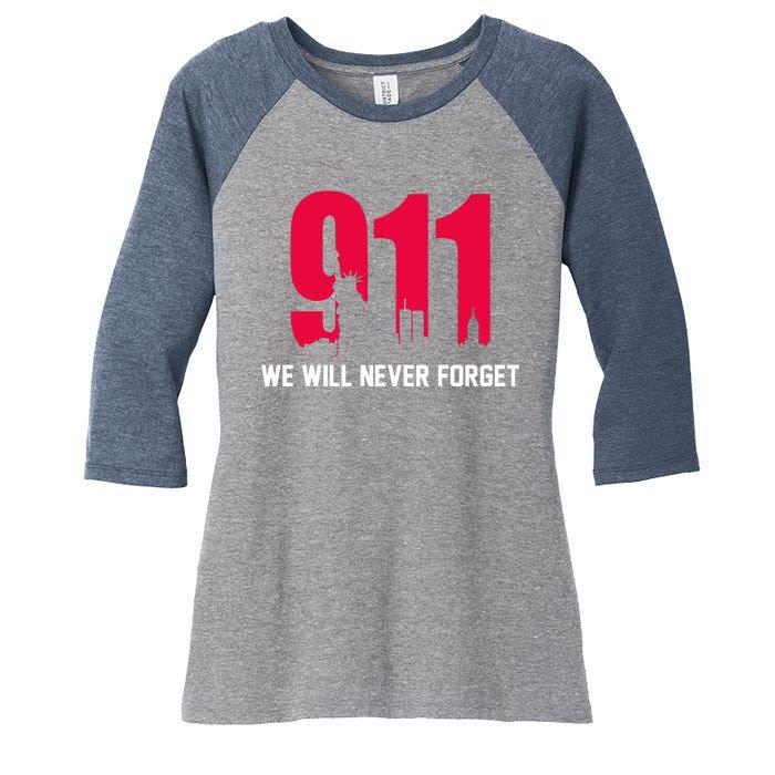 9-11 We Will Never Forget Women's Tri-Blend 3/4-Sleeve Raglan Shirt