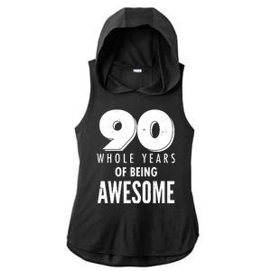 90 Whole Years of Being Awesome Birthday Ladies PosiCharge Tri-Blend Wicking Draft Hoodie Tank