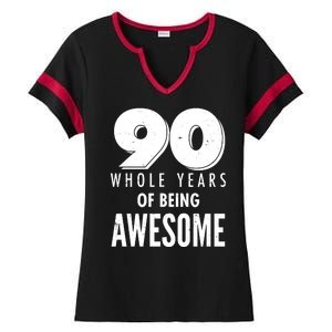 90 Whole Years of Being Awesome Birthday Ladies Halftime Notch Neck Tee