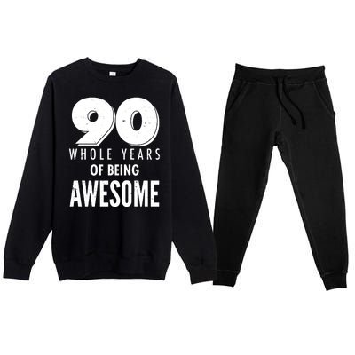 90 Whole Years of Being Awesome Birthday Premium Crewneck Sweatsuit Set